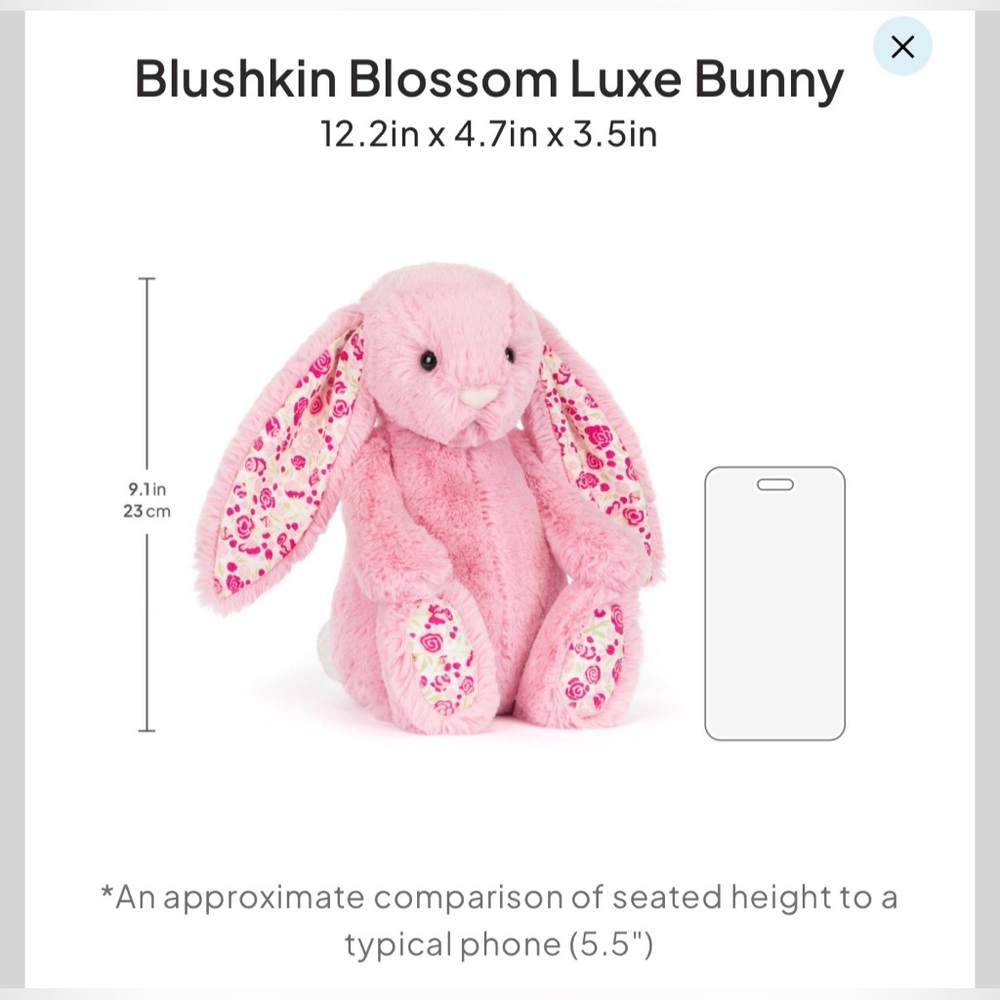 Authentic Jellycat Blushkin Blossom Luxe Bunny NWT and Jelly cat bag - Picture 4 of 11